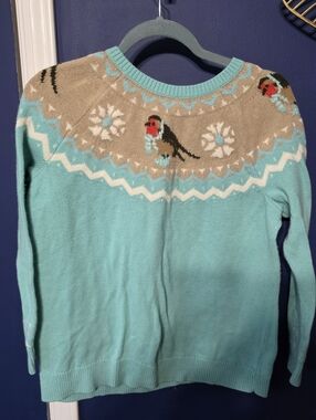 Talbots Lambswool Blend sweater womens  Fair Isle Bird Design Aqua size 1X